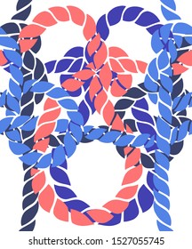 Seamless marine rope knot pattern. Endless illustration with color rope ornament and nautical sea knots. Trendy maritime style background. Rope texture. Ready for textile, fabric prints, wrapping. 