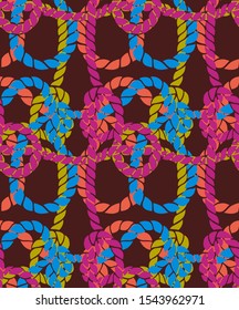 Seamless marine rope knot pattern. Endless illustration with color rope ornament and nautical sea knots. Trendy maritime style background. Rope texture. Ready for textile, fabric prints, wrapping. 