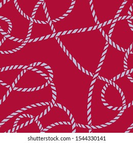 Seamless marine rope knot pattern. Endless illustration with color rope ornament and nautical sea knots. Trendy maritime style background. Rope texture. For textile, fabric prints, wrapping. 