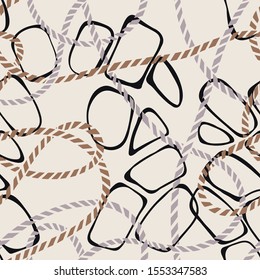 Seamless marine rope knot pattern. Endless illustration with color rope ornament and nautical sea knots. Trendy maritime style background. Rope texture. For textile, fabric prints, wrapping. 