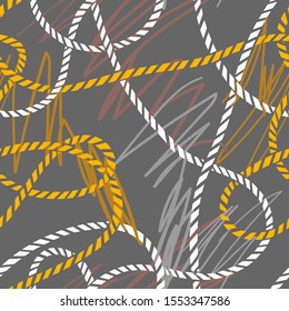 Seamless marine rope knot pattern. Endless illustration with color rope ornament and nautical sea knots. Trendy maritime style background. Rope texture. For textile, fabric prints, wrapping. 