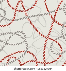 Seamless marine rope knot pattern. Endless illustration with color rope ornament and nautical sea knots. Trendy maritime style background. Rope texture. For textile, fabric prints, wrapping. 