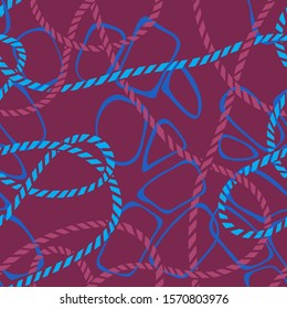 Seamless marine rope knot pattern. Endless illustration with color rope ornament and nautical sea knots. Trendy maritime style background. Rope texture. For textile, fabric prints, wrapping. 