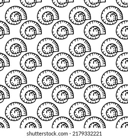 Seamless marine vector pattern shell on a white background.