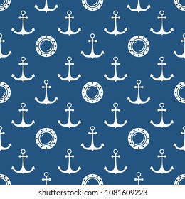 Seamless Maritime Pattern with Porthole and Anchor, Travel and Tourism Concept , Vector Illustration