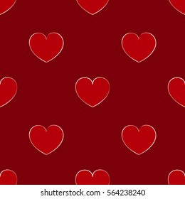 Seamless maroon pattern with hearts. Bright background for the Valentine's day. Cute wallpaper on the theme of love.