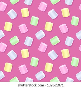 Seamless marshmallow pattern - pink back. Sweet food background. 