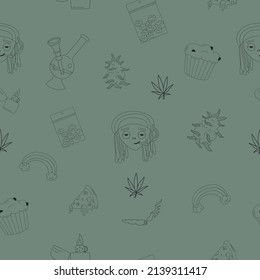 Seamless mattern with outline marijuana elements.