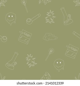 Seamless mattern with outline marijuana elements.