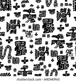 Seamless maya pattern. Black and white ethnic elements.