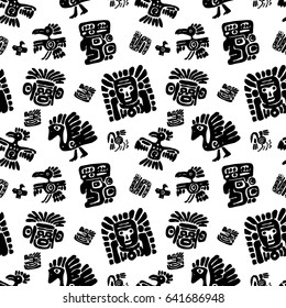 Seamless maya pattern. Black and white ethnic elements.