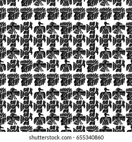 Seamless maya pattern. Black and white ethnic elements.