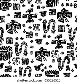 Seamless mayan pattern. Black and white ethnic elements.