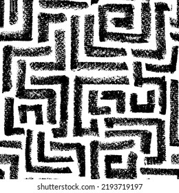 Seamless maze pattern with charcoal black lines. Modern stylish texture. Hand drawn labyrinth geometric ornament. Intricate scribbles texture. Black and white vector background with irregular maze