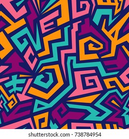 Seamless Maze Pattern in Street Art Style. Colorful Vector Background for Textile Design