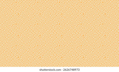 A seamless maze-like pattern with thin white lines on an orange background, creating a visually intricate design. The repeating geometric shapes form a complex, interconnected grid.