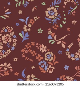 Seamless meadow flowers pattern. Cute colorful small daisies, plants and wildflowers. Minimalist floral print. Summer nature motif.
