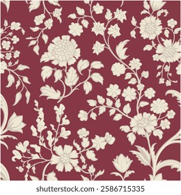 Seamless Meadow Flowers Pattern with Daisies and Paisley Shapes