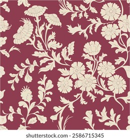 Seamless Meadow Flowers Pattern with Daisy and Paisley Shapes