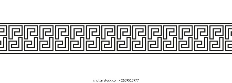 Seamless meander patterns. Greek meandros, fret or key. Black ornament for Acient Greece style borders. Vector illustration