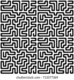 Seamless meandering  lines, technology background, 80-s style, geometric fabric print in black and white color, digital vector illustration