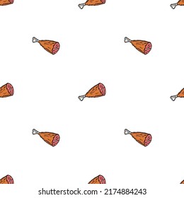 seamless meat pattern. vector doodle illustration with meat icon. pattern with meat