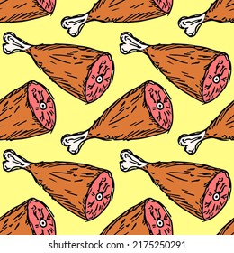 seamless meat pattern. vector doodle illustration with meat icon. pattern with meat