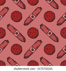 seamless meat pattern. vector doodle illustration with meat icon. pattern with meat