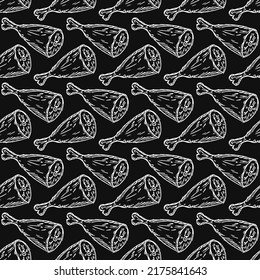 seamless meat pattern. vector doodle illustration with meat icon. pattern with meat