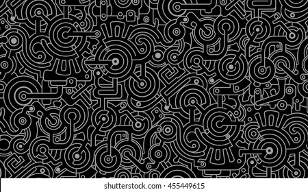 Seamless Mechanic Background Pattern. Gray On Black Background