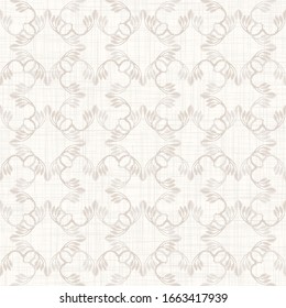 Seamless medallion pattern in french cream linen shabby chic style. Hand drawn leaf damask texture. Old white cream background. Interior wallpaper home decor swatch. Ornate flourish all over print