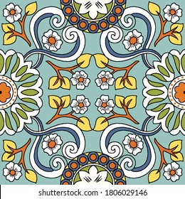 Seamless medallion Vintage multi color pattern in Turkish style. Endless pattern can be used for ceramic tile, wallpaper, linoleum, textile, web page background. Vector