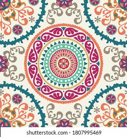 Seamless Medallion Vintage Multi Color Pattern In Turkish,Indian Style. Endless Pattern Can Be Used For Ceramic Tile, Wallpaper, Linoleum, Textile, Web Page Background. Vector