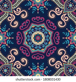 Seamless medallion Vintage multi color pattern in Indian,Turkish style. Endless pattern can be used for ceramic tile, wallpaper, linoleum, textile, web page background. Vector