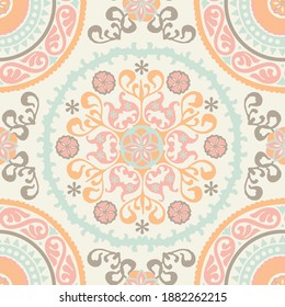 
Seamless medallion Vintage multi color pattern in Indian, Turkish style. Endless pattern can be used for ceramic tile, wallpaper, linoleum, textile, web page background. Vector
