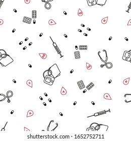 Patrón médico sin problemas. Aislado sobre un fondo blanco. Ilustración vectorial sobre un tema clínico.