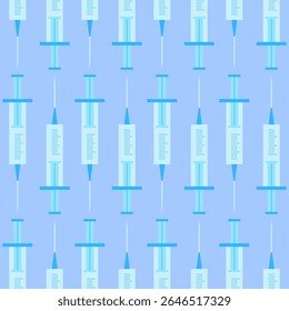 Padrão médico contínuo de seringas em um fundo azul