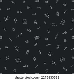 seamless medicine pattern. Doodle vector background with medicine icons. Vintage medicine icons
