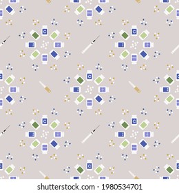 A seamless medicine pattern, pills and capsules, a pharmaceutical theme, coronavirus protection