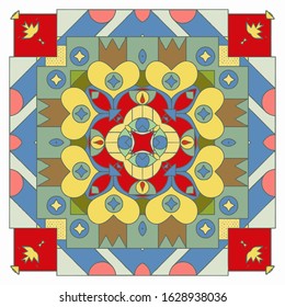 Seamless medieval abstract color woven symmetrical square pattern