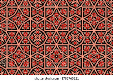 Seamless medieval abstract color woven symmetrical square pattern