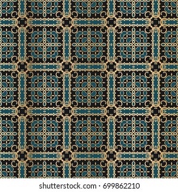 Seamless medieval abstract color woven symmetrical square pattern
