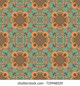 Seamless medieval abstract color woven symmetrical square pattern
