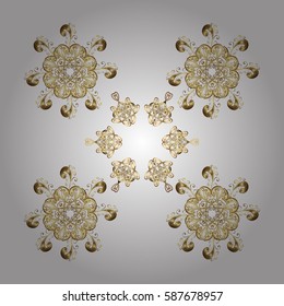 Seamless medieval floral royal pattern. Good for greeting card for birthday, invitation or banner. Gold on white background. Vector illustration. Decorative symmetry arabesque.
