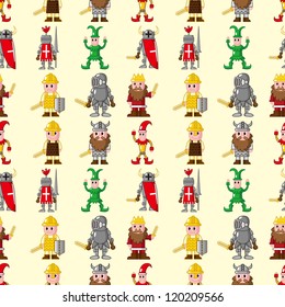 seamless medieval people pattern,cartoon vector illustration