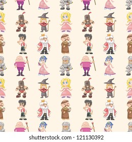 seamless medieval people pattern,cartoon vector illustration