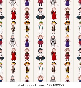 seamless medieval people pattern,cartoon vector illustration