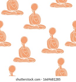 seamless meditation person with heart,  brown color pattern  background ,peaceful concept background vector eps.10