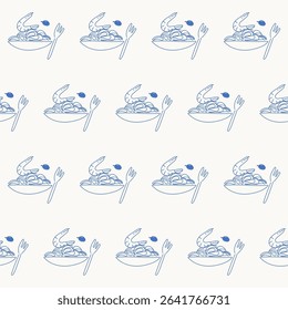 Seamless Mediterranean Food Textile Print Pattern. Travel Vacation Rest Theme. Summer Resort Fabric Swatch Doodle Line Hand Crafted Decoration. Simple Line Art Sketch Outline Drawing.
