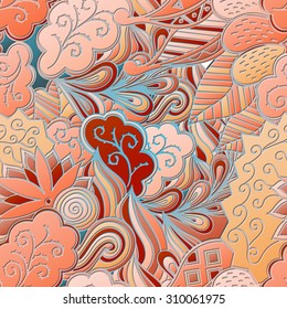 Seamless mehndi tracery design. Handmade natural mood texture. Good for background site, tracery 3d imitation pattern. Curved lines, doodling design. Fair motif, colorful photorealistic pattern.